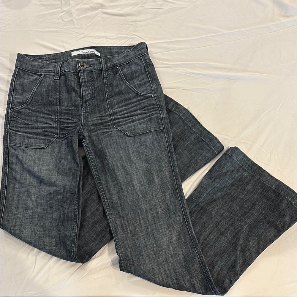 Level 99 Gray Flare Wide Leg Jeans